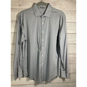 Kenneth‎ Cole Reaction Men Large Blue White Long Sleeve Button Down Slim Shirt